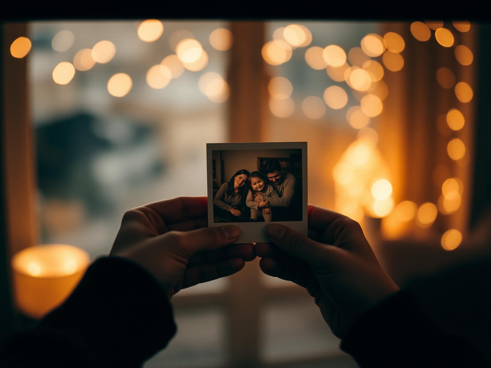 Two hands holding a printed memory in warm candlelight